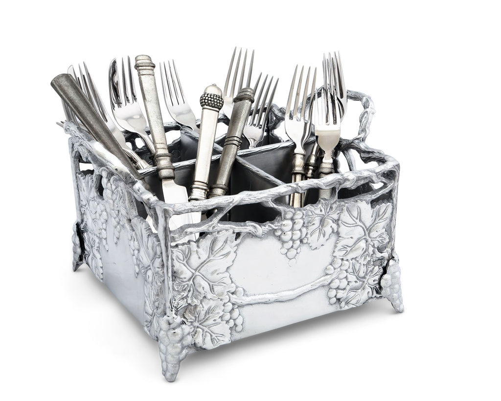 Arthur Court Designs Aluminum Metal Grapevine Flatware Silverware Caddy 8.5 Inch x 8.5 Inch