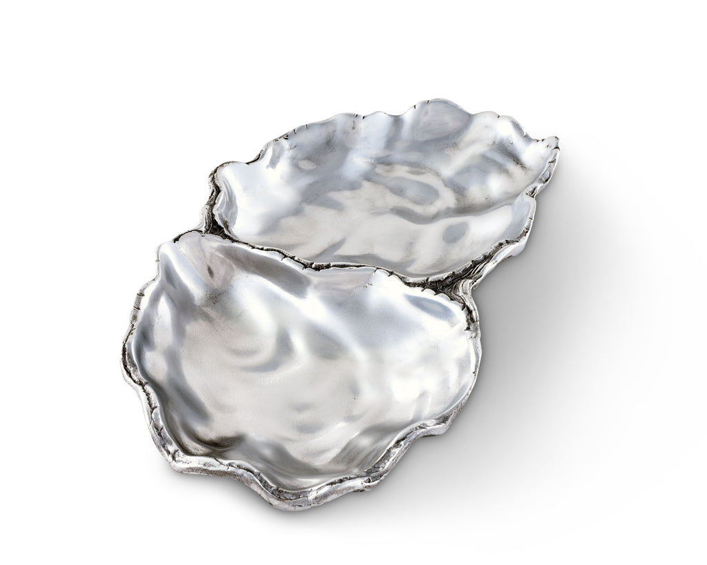 Arthur Court Aluminum Oyster Vanity Tray, Desktop Storage Organizer, Catchall, Valet, Nightstand or Dresser / Serving Food Tray Coastal Décor - 10 Inch by 6 Inch