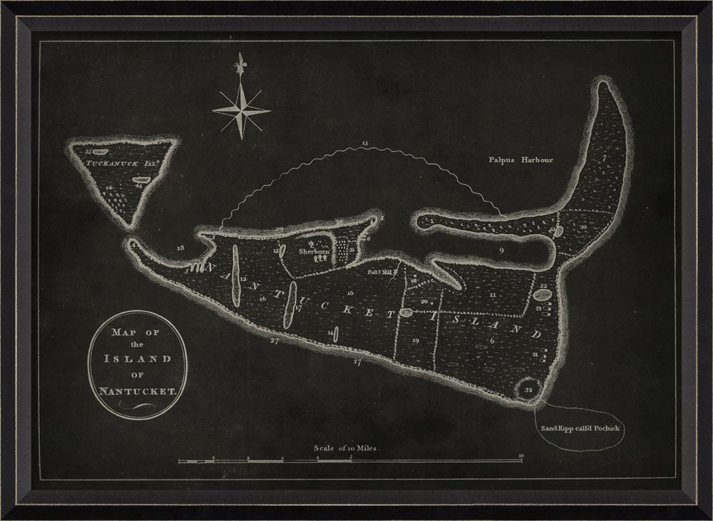 Spicher & Company BC Nantucket Island 1782 MAP on Black 30183