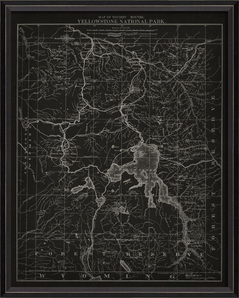 Spicher & Company BC Yellowstone National Park 1900 MAP on Black 30188