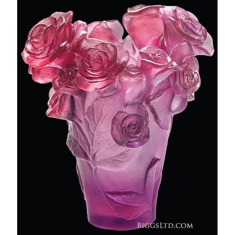 Daum Crystal Passion Vase Red & Purple Rose 05287-5