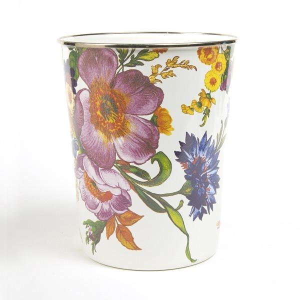 MacKenzie Childs Flower Market Waste Bin - White